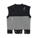 Women Vest Ripped Striped Knitted Vest for Girls Short Summer Sleeveless