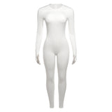 Women Jumpsuit Autumn and Winter round Neck Long Sleeve Sexy Slim-Fit Zipper Jumpsuit