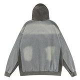 Men Denim Jacket Vintage Colorblock Hood Pullover Denim Jacket Men's Embroidery Letters Washed and Worn