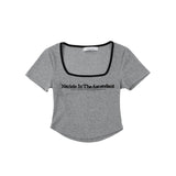 Women T-Shirt Embroidered Pattern Slim-Fit Top Slimming Short-Sleeved T-shirt
