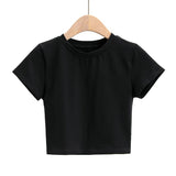Women T-shirt Summer round Neck Short Sleeves Fitted Short T-shirt