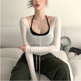 Women Long Sleeve Shirt Long Sleeve Vest Camisole Sexy Spring