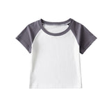 Women T-Shirt Contrast Color Short-Sleeved T-shirt Women's Summer round Neck