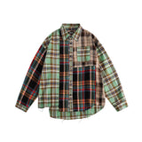 Unisex Jacket Autumn Color Contrast Patchwork Plaid Shirt Women's Clothing