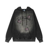 Men Hoodie Spider Letter Embroidered Washed Distressed Hooded Sweater