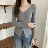 Women Long Sleeve Shirt V-neck Sweater Casual Bottoming Shirt Top
