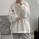 Men Hoodie Waffle Sweater Men's Spring and Autumn Couple Trendy Brand Loose round Neck