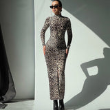 Women Desses Fall Women's Clothing Leopard Print Long Sleeve Dress