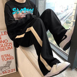 Men Sweatpants Striped Stitching Straight Wide-Leg Pants
