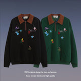 Men Long Sleeve Shirt Letter Polo Sweater Men and Women Vintage Couple Long-Sleeve T-shirt