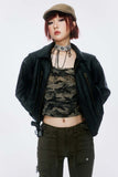 Unisex Jacket Autumn Contrast Color Bronze Zipper Leather Coat