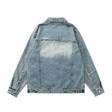Men Denim Jacket Distressed Stitching Denim Jacket Men's Loose Pu Handsome Wash Jacket