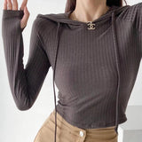 Women T-Shirt Autumn Pullover Hooded Slim Fit T-shirt