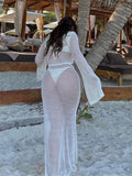 Women Sweater Dress Long Sleeve Knitted Two-Piece Seaside Skirt