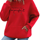 Letter Print Kangaroo Pocket Hoodie Casual Long