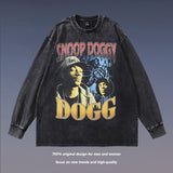 Men Long Sleeve Shirt Printed Washed Long Sleeve T-shirt Men and Women Street