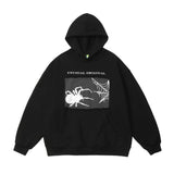 Men Hoodie Trendy Patch Spider Web Hooded Sweater Men's Autumn and Winter Long Sleeve Loose