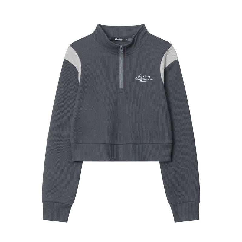Women Long Sleeve T-Shirt Long Sleeve T-shirt Women's Spring and Autumn Casual Waffle Half Zipper