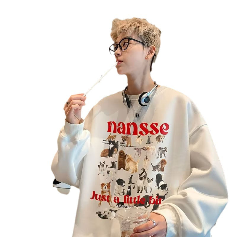 Men Hoodie round Neck Sweater Men's Autumn Fashion Brand Printed Loose Casual
