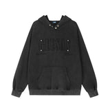 Men Hoodie Washed and Worn Embroidered Letter Hooded Sweater