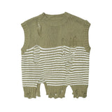 Women Vest Ripped Striped Knitted Vest for Girls Short Summer Sleeveless