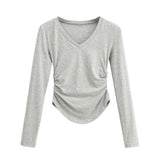 Women T-Shirt Spring and Autumn Women's Slim V-neck Long-Sleeved T-shirt