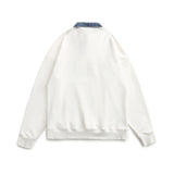 Men Hoodie Denim Hoodie Men's Loose Street Letter Long Sleeve Polo Shirt