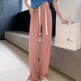 Palazzo Pants High Waist Drooping Ice Silk Wide-Leg Pants Women's Loose All-Matching Straight Casual
