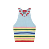 Women Sweater Rainbow Striped Vest Sweater Women's Autumn Leisure Sweater