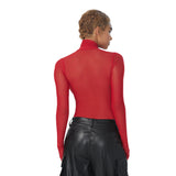 Women Jumpsuit Turtleneck Long Sleeve Mesh Slim Fit Jumpsuit