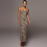 Jungle Print Maxi Dress Sling Backless Zebra Print Dress