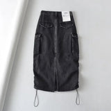 Women Skirt Retro Workwear Denim Long Skirts Female Spring and Autumn Skirt