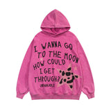 Men Hoodie Printed Hooded Loose Sweater Men's Casual Washed and Worn