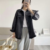 Women T-shirt Denim Shirt Women's Autumn Loose All-Matching Long Sleeve
