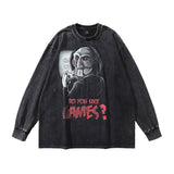 Men Long Sleeve Shirt Printed Washed Long Sleeve Bottoming Tee Hip Hop Retro Style Men and Women