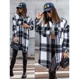 Plaid Trench Coat Fashion Mid-Length Plaid Woolen Printed Coat for Women