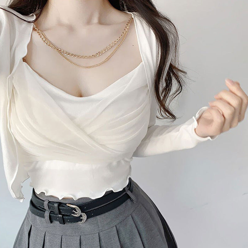 Women Long Sleeve Shirt Vest Women Cardigan Jacket Long-Sleeved T-shirt
