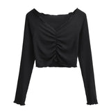 Women T-shirt Short-Sleeved T-shirt Women's Autumn High Waist Top