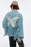 Unisex Jacket Autumn Butterfly Patch Denim Coat