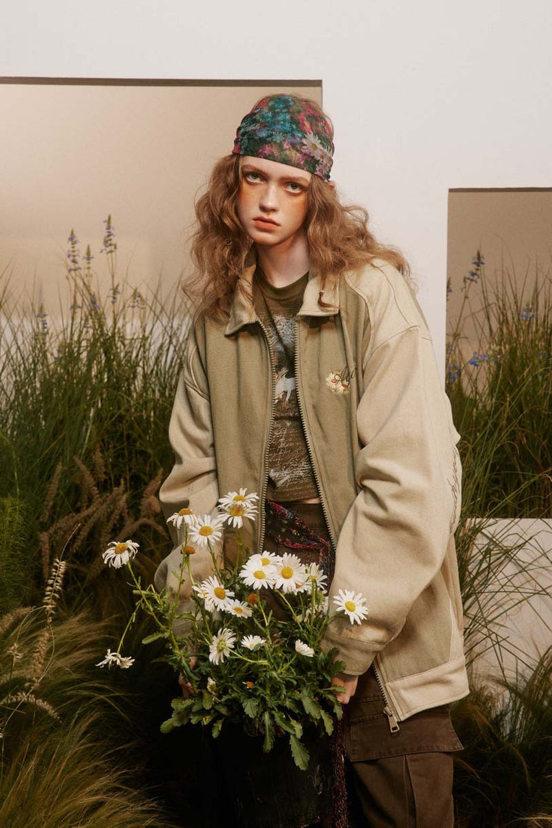 Unisex Jacket Autumn Flower Embroidery Coat Women's Clothing
