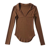 Women T-Shirt Autumn Long Sleeve Lapel V-Shaped Women's T-shirt
