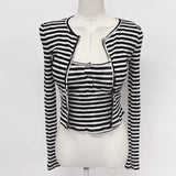 Women Long Sleeve Shirt Black and White Striped Camisole Small Cardigan Coat