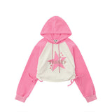 Women Hoodie Five-Pointed Star Affixed Cloth Embroidered Hooded Hoodie Short Women's Autumn
