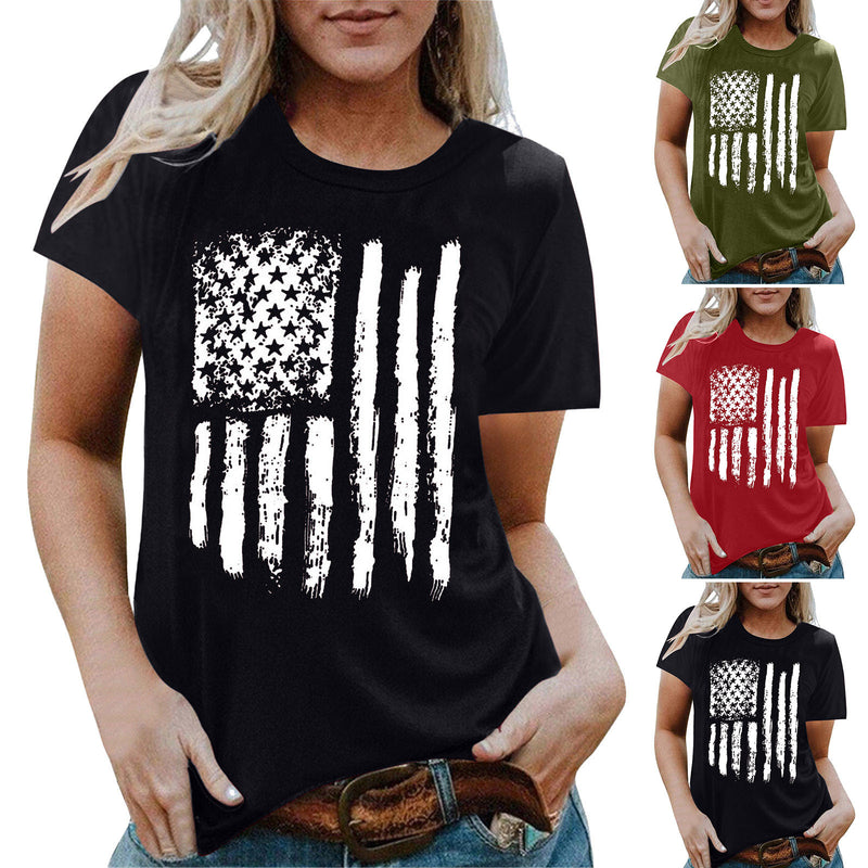 Women Independence Day T Shirt Printed Short-Sleeved Top Female Summer