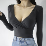 Women Long Sleeve Shirt V-neck Short Sleeve Tight Top for Women Short Bottoming Shirt