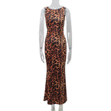 Women Desses Sleeveless Leopard Print Dress