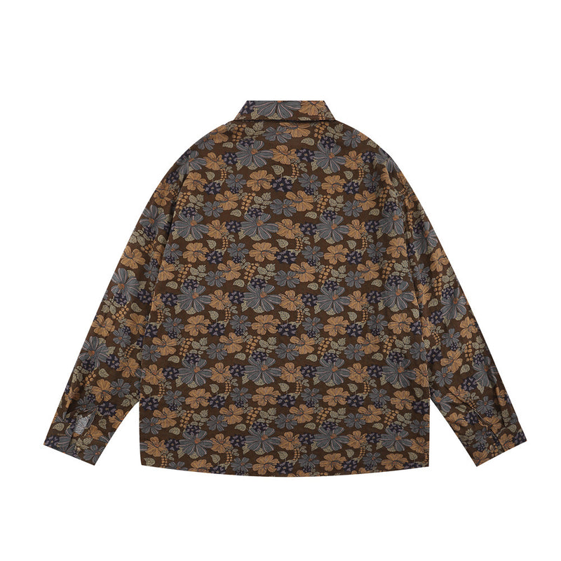 Men Long Sleeved T Shirt Vintage Floral Shirt Men's Ins Casual Long Sleeve Printed Loose Cardigan