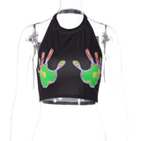 Women Halter Tops Winter Fashion Printed Sexy Backless Halter