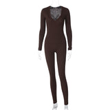 Women Jumpsuit Fashion Solid Color Slim Fit Sports Long Sleeve Jumpsuit