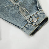 Men Denim Jacket Distressed Stitching Denim Jacket Men's Loose Pu Handsome Wash Jacket